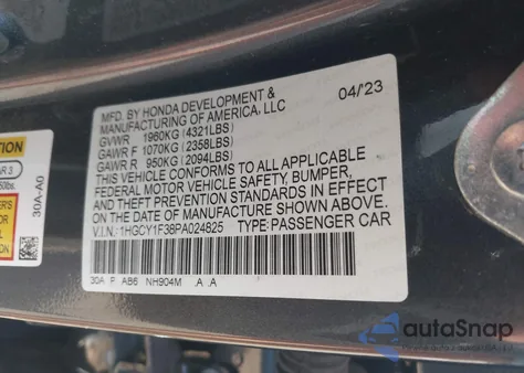 2023 Honda Accord Ex z USA, uszkodzony, nr VIN 1HGCY1F38PA024825
